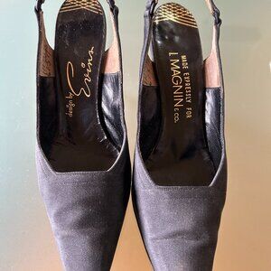 Evina - Black Satin Slingback heels - Size 6AAAA (narrow)